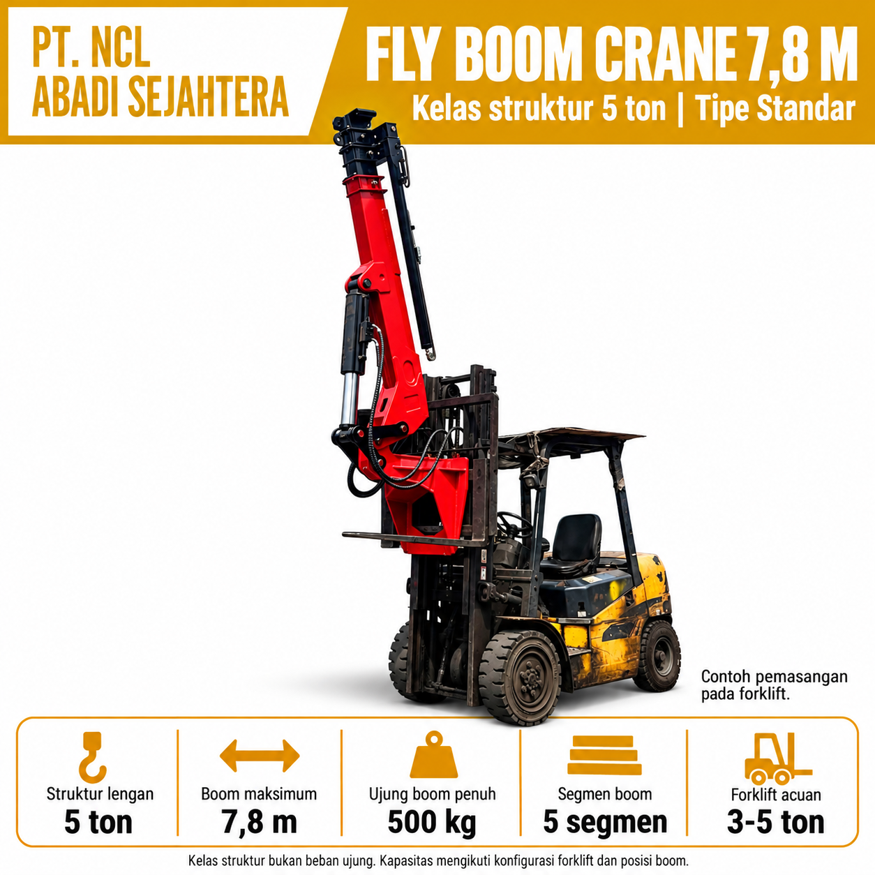 Foto utama NCL Fly Boom Crane 7,8 m, kelas struktur 5 ton