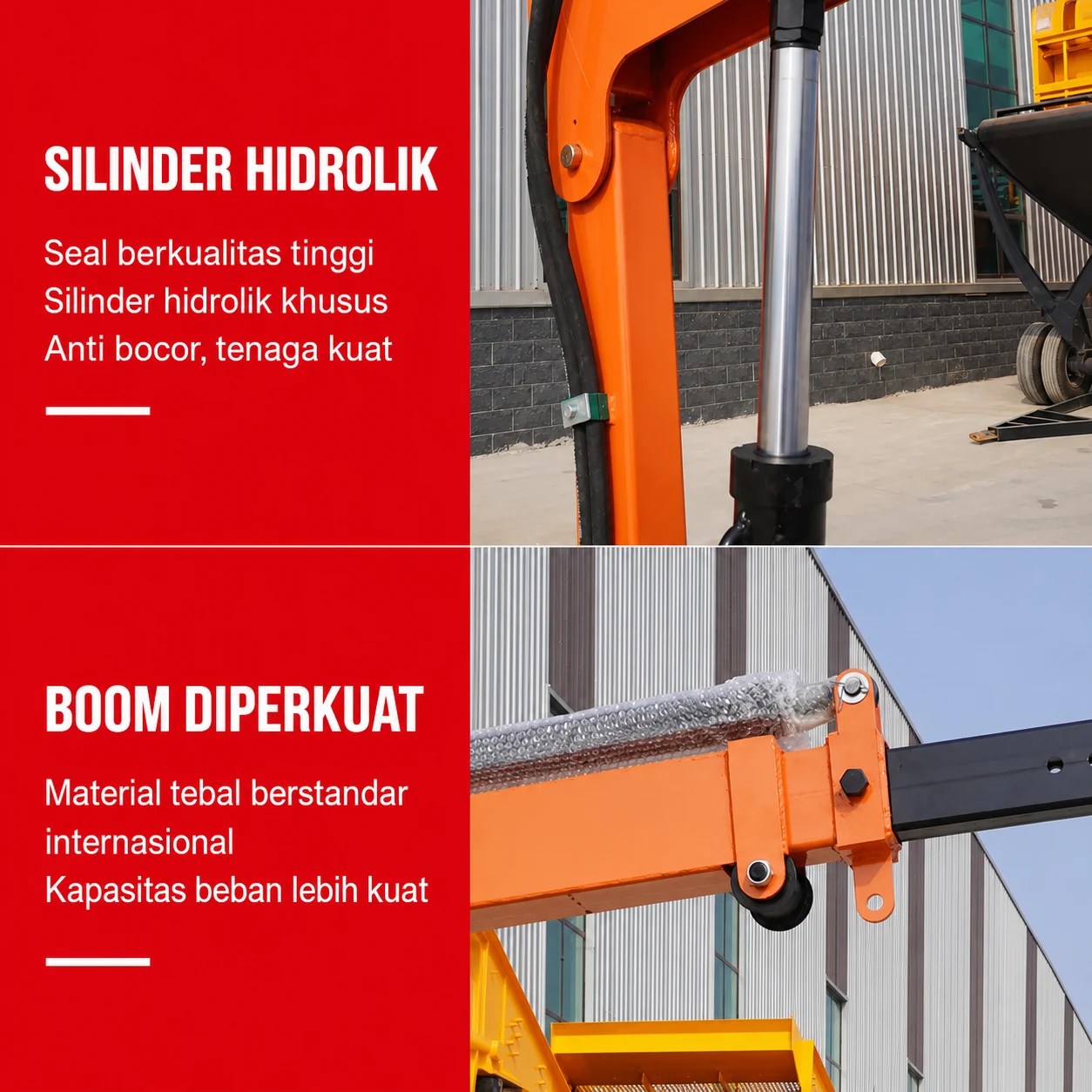 Mini Crane Mobile 1 Ton Full Electric Non-Rotasi — Detail silinder hidrolik dan boom