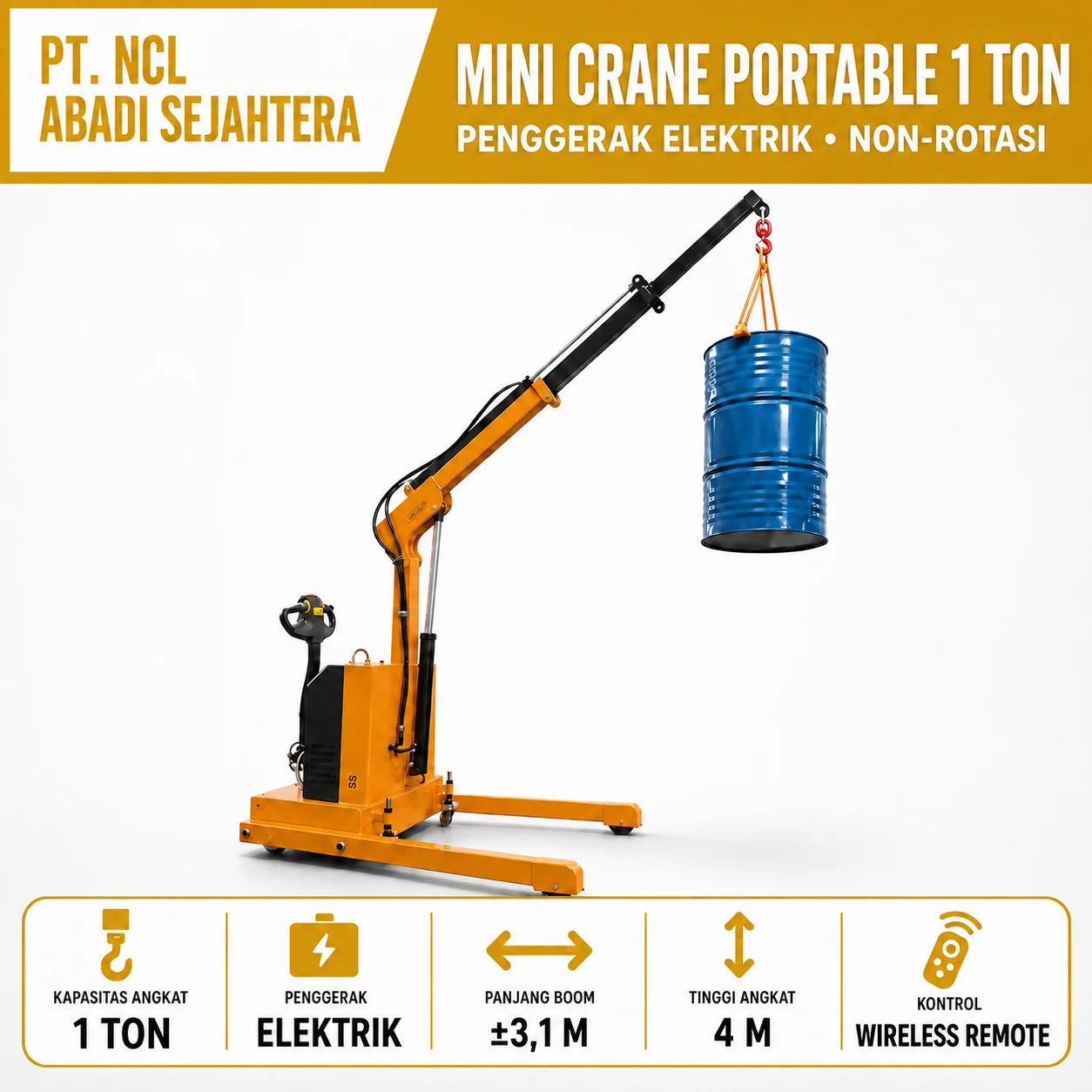 Mini Crane Mobile 1 Ton Full Electric Non-Rotasi — Full Electric · Non-Rotasi