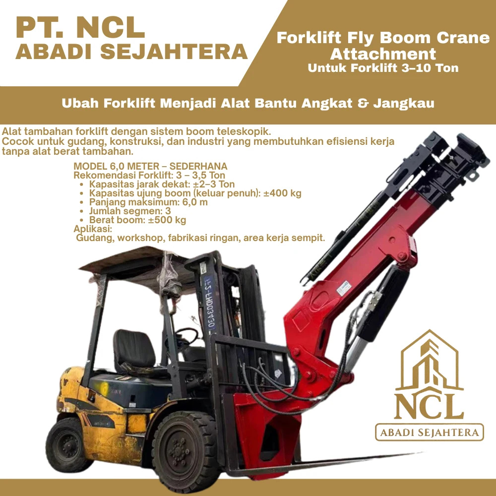 Brosur NCL fly boom 6 meter, kelas struktur 3 ton