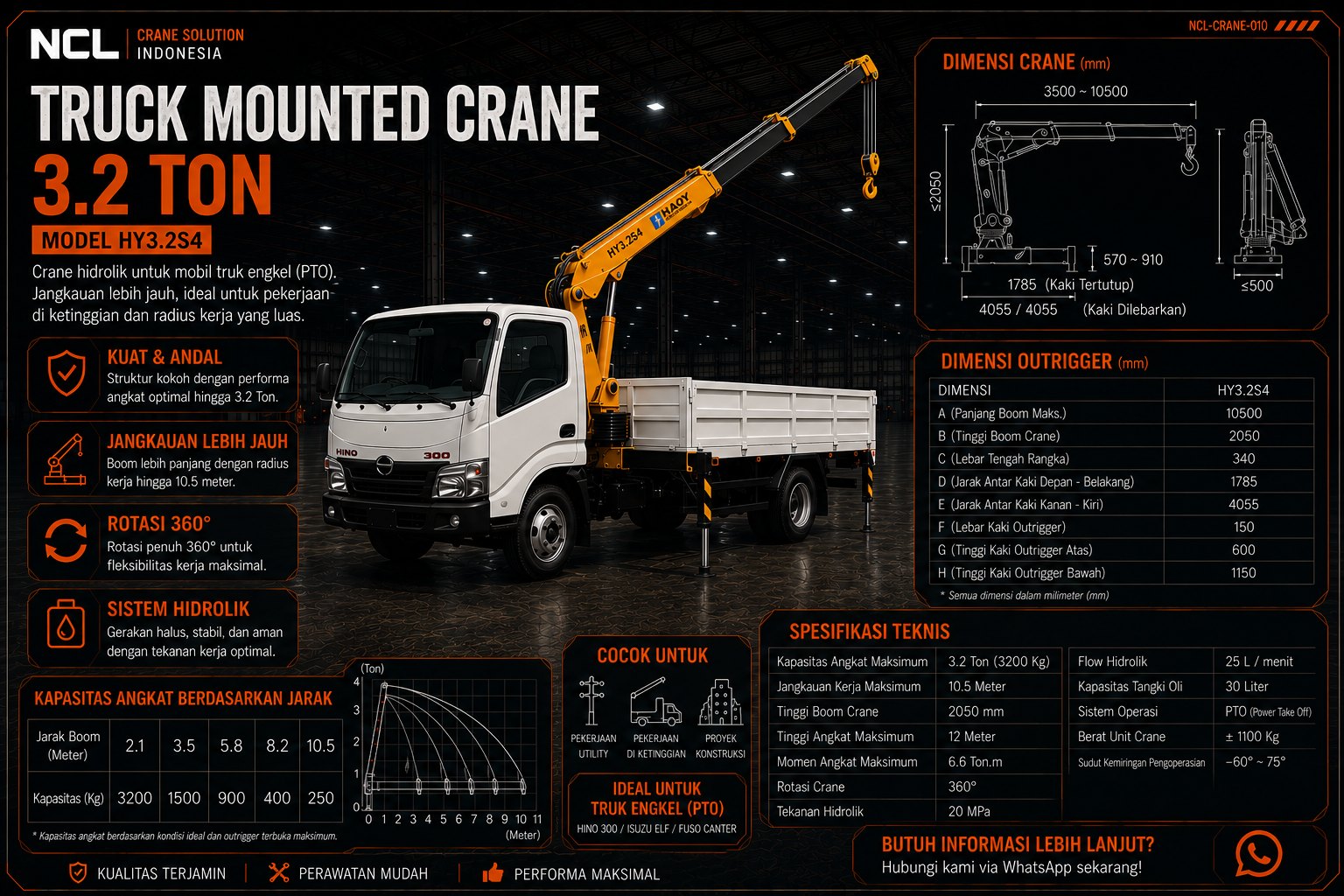 Truck Mounted Crane Long Boom 3.2 Ton — HY3.2S4
