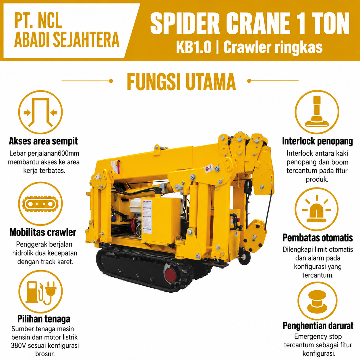Fungsi utama Mini Spider Crane 1 Ton KB1.0